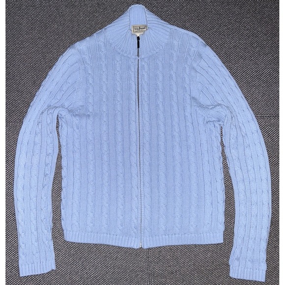 L.L. Bean Sweaters - L.L. Bean Women's Light Blue Cable Knit Full Zip Sweater Size XS Vintage 90s VTG